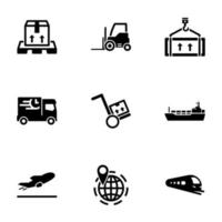 ensemble d'icônes noires isolées sur fond blanc, sur le thème de la logistique et de l'expédition