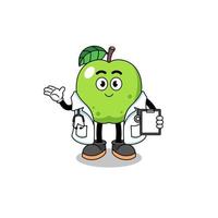 mascotte de dessin animé de médecin pomme verte vecteur