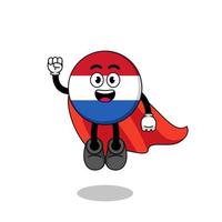 caricature de drapeau néerlandais avec super-héros volant vecteur