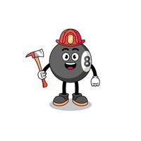 mascotte de dessin animé de pompier boule de billard