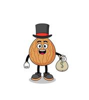 illustration de mascotte d'amande homme riche tenant un sac d'argent vecteur