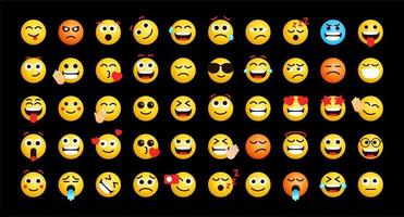 des émoticônes mignonnes font face à un ensemble de vecteurs de sentiment pour la publication et la réaction sur les réseaux sociaux. emoji drôle avec des expressions faciales. illustration vectorielle