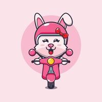 personnage de dessin animé de mascotte de lapin mignon en scooter vecteur