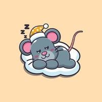 illustration de vecteur de dessin animé mignon sommeil souris