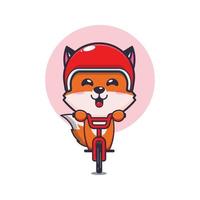 personnage de dessin animé de mascotte de renard mignon à vélo vecteur