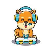 mignon chien shiba inu jouer à un jeu illustration vectorielle de dessin animé vecteur