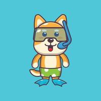 mignon shiba inu chien plongée dessin animé mascotte personnage illustration vecteur