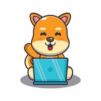 mignon chien shiba inu avec illustration vectorielle de dessin animé pour ordinateur portable vecteur