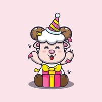 mouton mignon dans l'illustration vectorielle de dessin animé de fête d'anniversaire