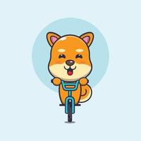 personnage de dessin animé de mascotte de chien shiba inu mignon à vélo vecteur