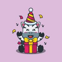 zèbre mignon en illustration vectorielle de dessin animé de fête d'anniversaire vecteur