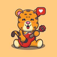 léopard mignon jouant de la guitare dessin animé illustration vectorielle vecteur