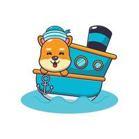 personnage de dessin animé de mascotte de chien shiba inu mignon sur le navire vecteur