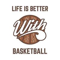 T-shirt de sport vintage de basket-ball dans un style rétro avec ballon et typographie vecteur