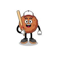 caricature de mascotte de boulettes de viande en tant que joueur de baseball vecteur