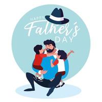 bonne carte de fête des pères avec papa et enfants vecteur