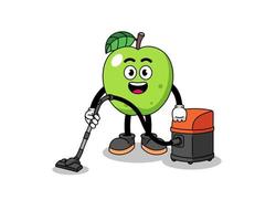 mascotte de personnage de pomme verte tenant un aspirateur vecteur