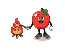 illustration de pomme brûlant une guimauve vecteur