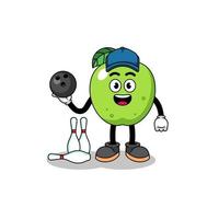 mascotte de pomme verte en tant que joueur de bowling vecteur