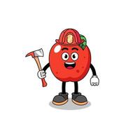 mascotte de dessin animé de pompier pomme vecteur