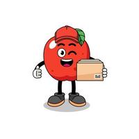 caricature de mascotte de pomme en tant que courrier vecteur