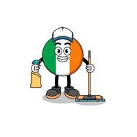 mascotte de personnage du drapeau irlandais en tant que service de nettoyage vecteur