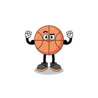 caricature de mascotte de basket-ball posant avec muscle