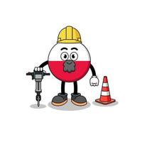 caricature de personnage du drapeau de la pologne travaillant sur la construction de routes vecteur