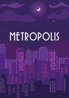 bâtiments de paysage urbain de métropole avec ciel violet vecteur
