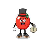 illustration de mascotte de pomme homme riche tenant un sac d'argent vecteur