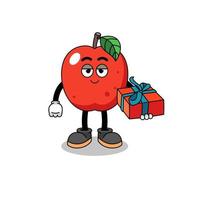 illustration de mascotte de pomme offrant un cadeau vecteur