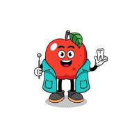 illustration de la mascotte pomme en tant que dentiste vecteur