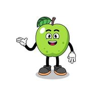 caricature de pomme verte avec pose de bienvenue vecteur