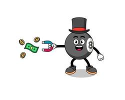 illustration de personnage de boule de billard attrapant de l'argent avec un aimant