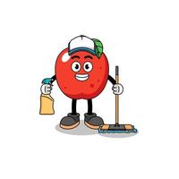 mascotte de personnage de pomme en tant que service de nettoyage vecteur