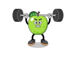 caricature de mascotte de pomme verte soulevant une barre vecteur