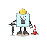 dessin animé de personnage de cube de sucre travaillant sur la construction de routes vecteur