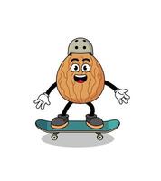 mascotte d'amande jouant du skateboard vecteur