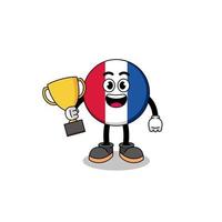 mascotte de dessin animé du drapeau de la france tenant un trophée vecteur