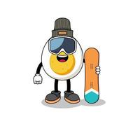 mascotte, dessin animé, de, œuf dur, snowboarder, joueur vecteur