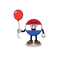 dessin animé du drapeau néerlandais tenant un ballon vecteur