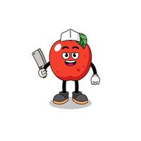 mascotte de pomme en tant que boucher vecteur