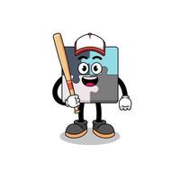 dessin animé de mascotte de puzzle en tant que joueur de baseball vecteur