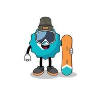 caricature de mascotte de joueur de snowboard signe vérifié vecteur