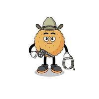 mascotte de personnage de biscuit rond comme un cow-boy vecteur