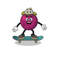 mascotte de mangoustan jouant une planche à roulettes vecteur