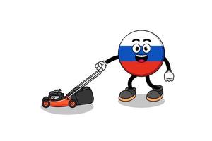 dessin animé illustration drapeau russie tenant une tondeuse à gazon vecteur