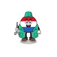 illustration de la mascotte du drapeau néerlandais en tant que chirurgien vecteur
