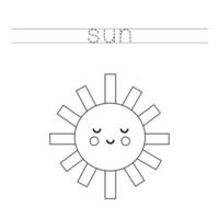 tracez les lettres et coloriez le joli soleil kawaii. pratique de l'écriture manuscrite pour les enfants. vecteur