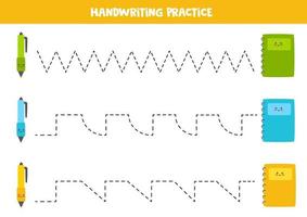 tracer des lignes avec des cahiers et des stylos colorés. pratique de l'écriture. vecteur